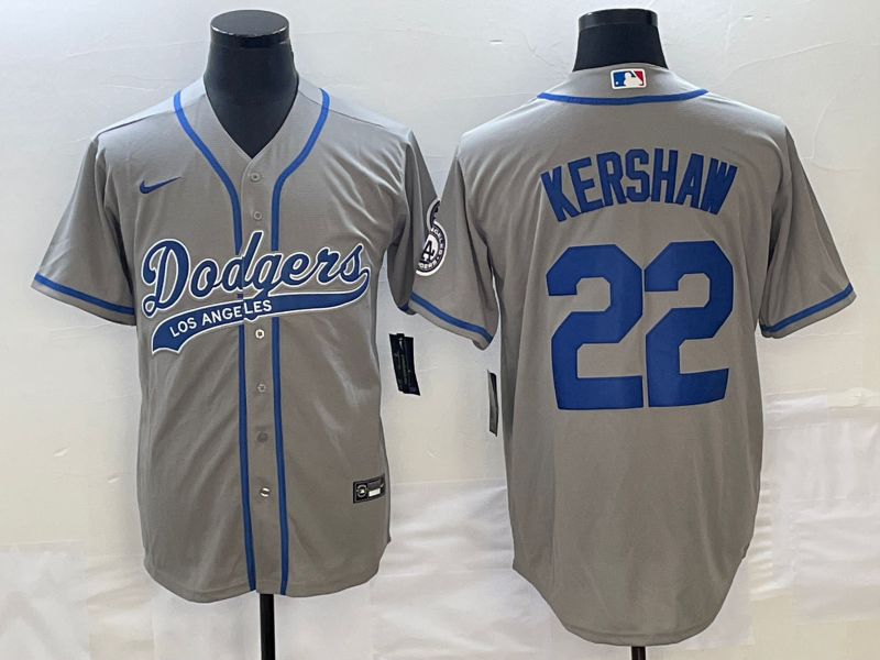 Men's Los Angeles Dodgers #22 Clayton Kershaw Gray Cool Base Stitched Baseball Jersey Men's Los Angeles Dodgers #22 Clayton Kershaw Gray Cool Base Stitched Baseball Jersey